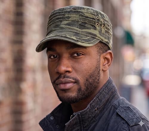 D&Y Unisex 100% Cotton Military Cadet Hat - Distressed Frayed Flat Top Cap - Adjustable Everyday Patrol Hat - color: Camo