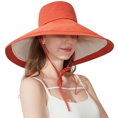 Women Bohemian Reversible Sun Hat Wide Brim Fishing Hats - color: M3016-orangebeige