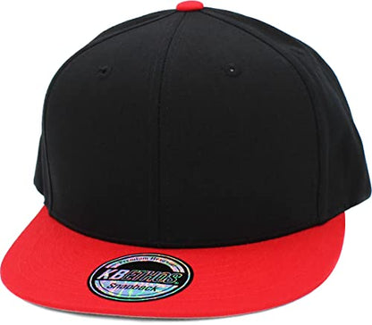 KBETHOS Classic Snapback Hat Blank Cap Underbrim Cotton Wool Blend Flat Visor Adjustable Unisex - color: Black Red
