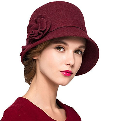 Maitose™ Women's Wool Felt Flowers Church Bowler Hats - color: Wine Red