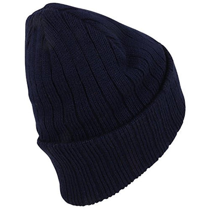 Armycrew 3M Thinsulate Insulation Fleece Lined Long Cuff Ribbed Beanie - color: Navy