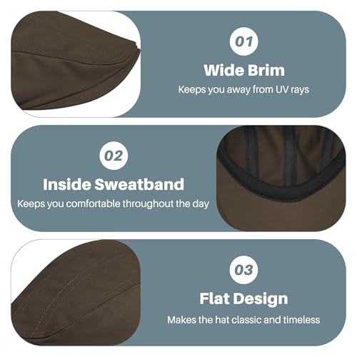 Newsboy Cap for Men 100% Cotton Mens Flat Hats Newsies Hat Classic Irish Gatsby Ivy Cabbie Golf Hats - color: Coffee, size: Large-X-Large