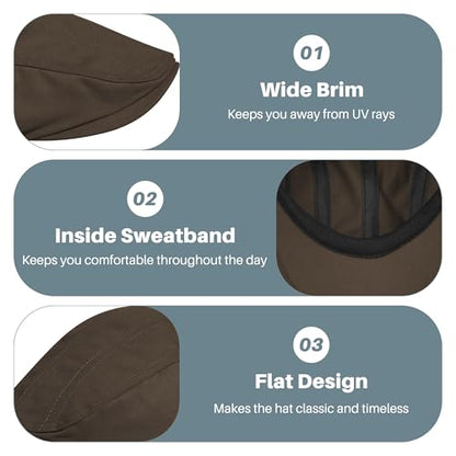 Newsboy Cap for Men 100% Cotton Mens Flat Hats Newsies Hat Classic Irish Gatsby Ivy Cabbie Golf Hats - color: Coffee, size: Large-X-Large