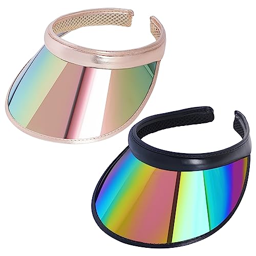 2 Pack Sun Visor Hats Women UV Sports Iridescent Multi Color Tennis Golf UPF Cap Headwear for Men Women Outdoor Summer Travel - color: Khaki & Black