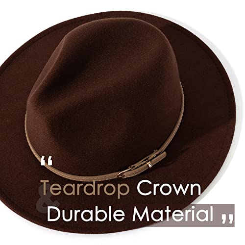 Lisianthus Women Classic Felt Fedora Wide Brim Hat with Belt Buckle - color: Coffee