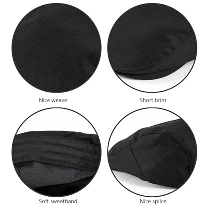Classic Solid Flat Cap Newsboy Hats for Men Retro Cabbie Driving Adjustable - color: C01 Black With Mesh Lining