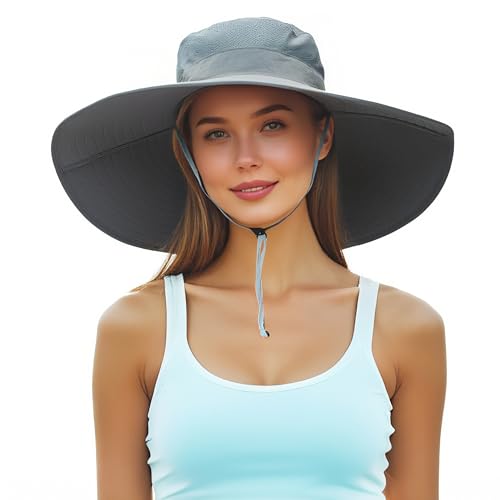 Men's Wide Brim Sun Hat-UPF 50+ Protection,Waterproof Bucket Hat for Fishing, Hiking, Camping,Breathable Nylon & Mesh - color: Light Grey, size: X-Large