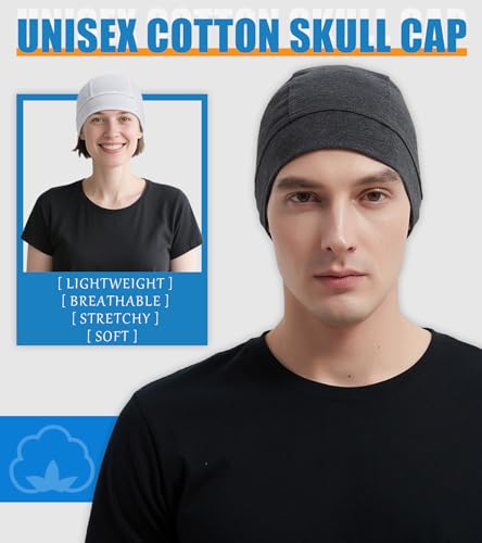 Cotton Skull Caps for Men Women Beanie Chemo Headwear Sleep Hat - color: Set D-black,dark Gray,white