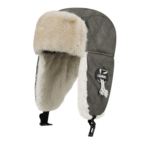 Croogo Trapper Hat Winter Hats for Men Trooper Russian Warm Hat with Ear Flaps Women Ushanka Fur Hat Windproof Ski Hat - color: Dpl10-urban Gray