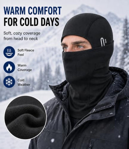 Balaclava Ski Mask, Warm Fleece Face Cover for Winter Cycling - color: Black&black