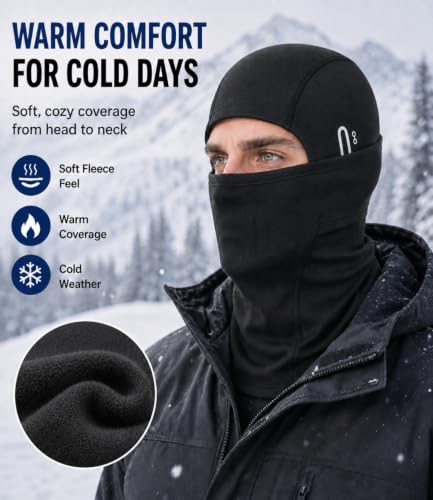 Balaclava Ski Mask, Warm Fleece Face Cover for Winter Cycling - color: Black