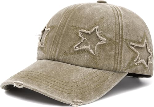 Vintage Washed Distressed Baseball Cap for Women Men Adjustable Sports Hat - color: Khaki