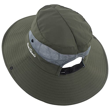 Muryobao Women's Ponytail Sun Hat UV Protection Foldable Mesh Wide Brim Beach Fishing Hat - color: Pure Army Green