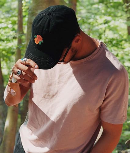 Riot Society Mens Embroidered Adjustable Dad Hat - color: Hibiscus Embroidered (Black )