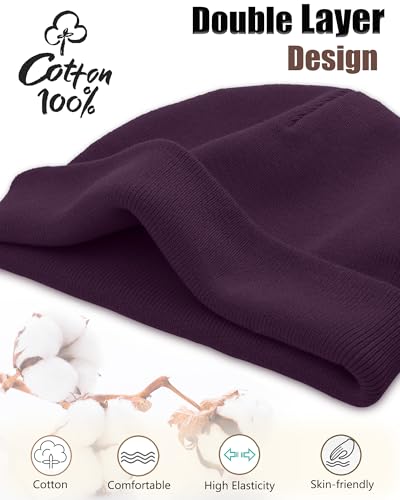 100% Cotton Beanie Hat Cuffless Beanies Warm Knit Winter Skull Cap - color: 1pcs-purple