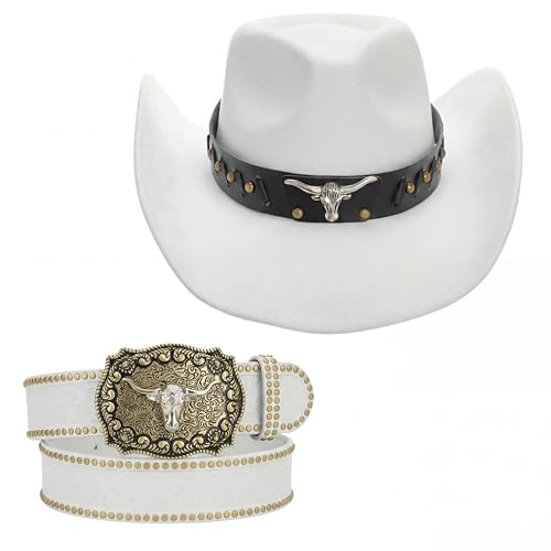 Chicingyou Cowboy Hat Belt - color: White, size: for 31-34" Waist, style: Rivets