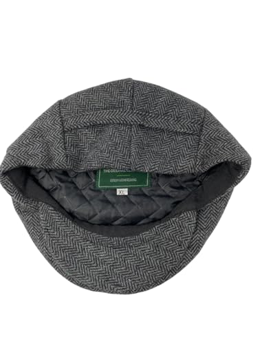 Traditional Men's Herringbone Irish Flat Cap, Tweed, Made in Ireland - color: Grey, size: X-Large