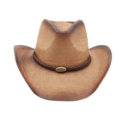 Straw Cowgirl Hat for Women Cowboy Hats for Men Wide Brim Sun Hat Shapeable Western Hat Beach Hat - color: Y-beige