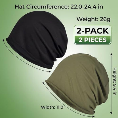 Summer Beanie for Men, 2PCS Lightweight Cotton Summer Hats for Women Men, Breathable Headwear for Outdoor Activities and Sensitive Scalp, Chemo Skull Cap Baggy Headwear Black