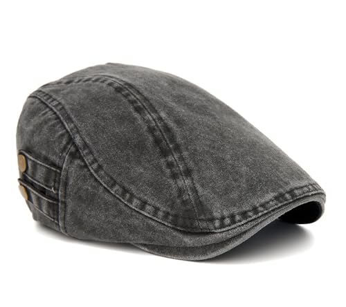 QHFHULV Newsboy Cap for Men Cotton Flat Gatsby Ivy Golf Cabbie Driving Hat - color: Brass Rivet Black