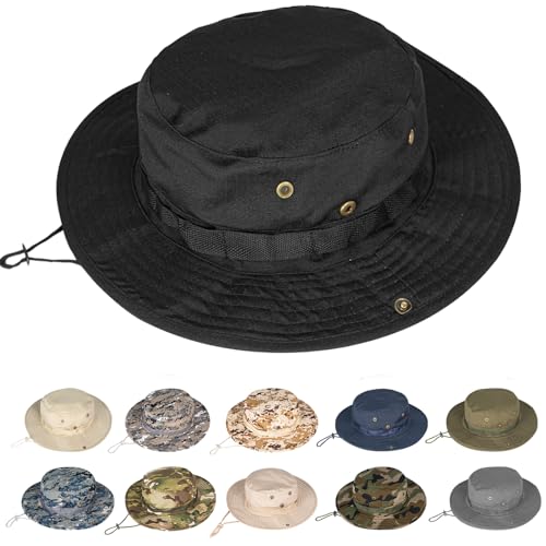 Rosoz Sun Hats for Men Women Bucket Hat UPF Protection Wide Brim Boonie Hat - color: 1pack-black