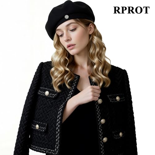 Sophisticated French Chic Women's Wool Blend Beret with Metal Detail - Artist Hat for Style & Creative 21.7-22.8 in