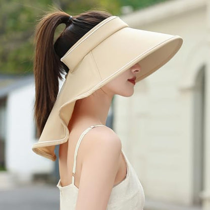 Sun Visor Hats for Women Wide Brim UPF 50+ UV Sun Protection Visor Hats Casual Adjustable Roll up Summer Beach Caps - color: B-khaki