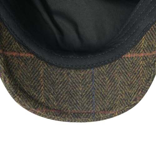 FEINION Men Wool Blend Flat Cap Tweed Newsboy Ivy Hat - color: Plaid Green