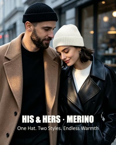 100% Merino Wool Fisherman Beanies for Men Winter Beanie Skull Cap - color: White