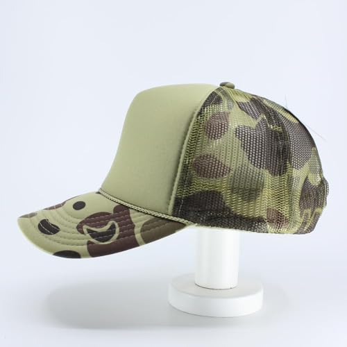 High Crown Foam Mesh Camouflage Tri-Color Oak Leaves Trucker Hat Baseball Cap - color: Kly/Lt.lod/Kly