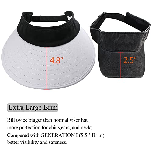 Sun Visor Hats Women Large Brim Summer UV Protection Beach Cap - color: Black and White