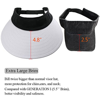 Sun Visor Hats Women Large Brim Summer UV Protection Beach Cap - color: Black and White