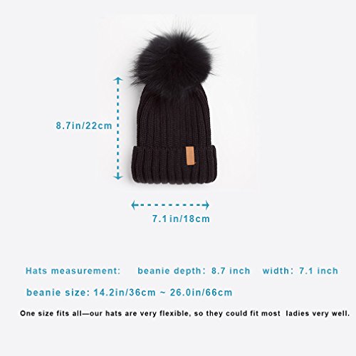 Pilipala Womens Knit Beanies Hats with Fur Pom Bobble Hat Skull Cap Cable Beanie for Women
