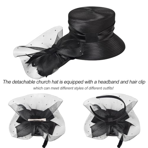 2026 Bucket Hats for Women Ladies Girls, Autumn Winter Fascinator Hat for Derby Kentucky Church Bridal UV Protection - color: T-s10-4455-bk