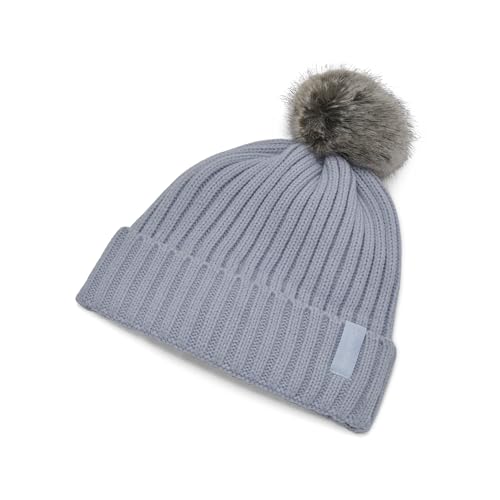 Calvin Klein Women's Faux Fur Pom Winter Beanie with Velboa Fleece Lining - color: Xenon Blue