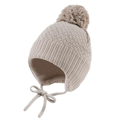 Baby Girl Winter Hats Pompom Infant Boys Beanie Knitted Kid Hat - color: Beige, size: 2-8 Years
