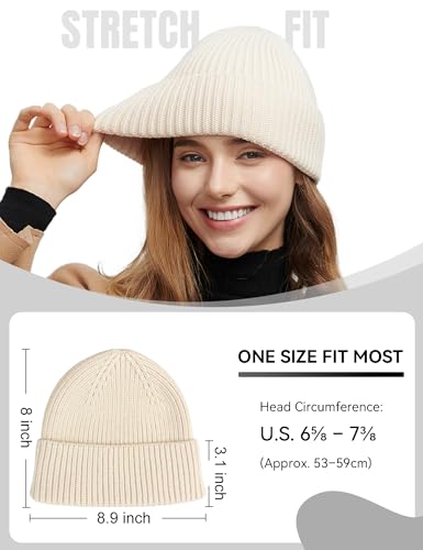 vidsel 50% Wool Thick Beanie Hat Men Women, Seamless Cuffed Winter Knit Cap - color: 1pcs Beige