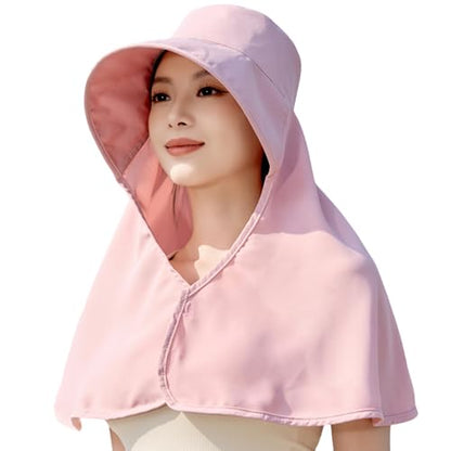 HUAMULAN Women Wide Brim Summer Sun Hat Ponytail Hole with Neck Flap - color: Pink With Neck Flap