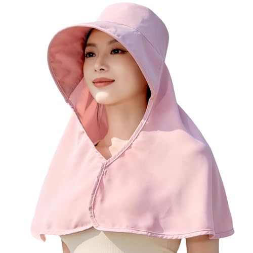HUAMULAN Women Wide Brim Summer Sun Hat Ponytail Hole with Neck Flap - color: Pink With Neck Flap
