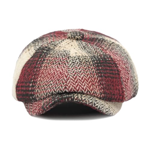 Mens Classic Newsboy Flat Cap Gatsby Ivy Cabbie Hat - color: B-red