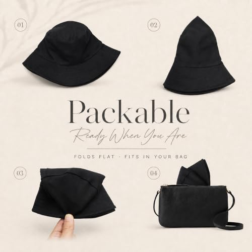 Bucket Hat for Women Men, Reversible Cotton Summer Sun Beach Cap Solid Color Style - color: A-black
