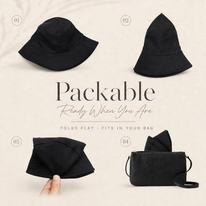 Bucket Hat for Women Men, Reversible Cotton Summer Sun Beach Cap Solid Color Style - color: A-black