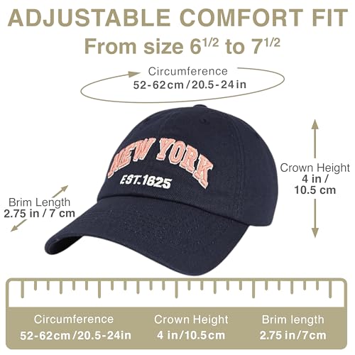 E BY ELIDAN NY Dad Hat, New York EST.1625 Cotton Baseball Cap Women & Men - color: Navy - Pink