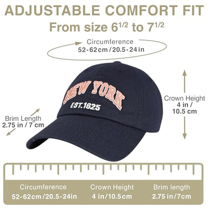 E BY ELIDAN NY Dad Hat, New York EST.1625 Cotton Baseball Cap Women & Men - color: Navy - Pink