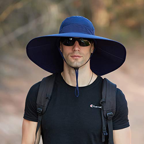Leotruny Super Wide Brim Bucket Hat UPF50+ Waterproof Sun Hat for Fishing - color: C06-navy Blue
