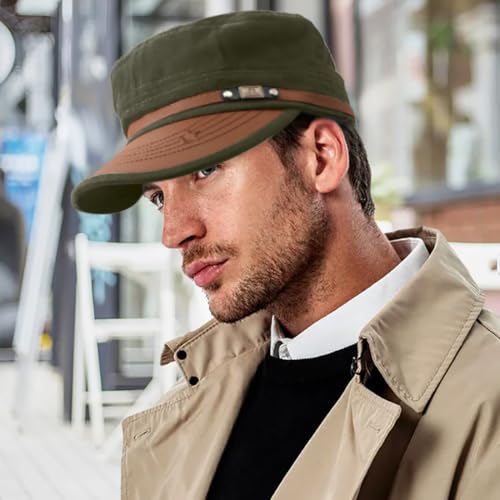 Flat Top Cap for Men Soft Cotton Adjustable Military - color: Military Green