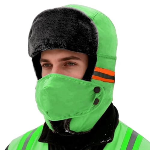 Winter Thermal Plush Trapper Hat with Face Mask Windproof Warm Reflective Russian Ushanka Hat Hunting Ski Cap for Men Women - color: Green