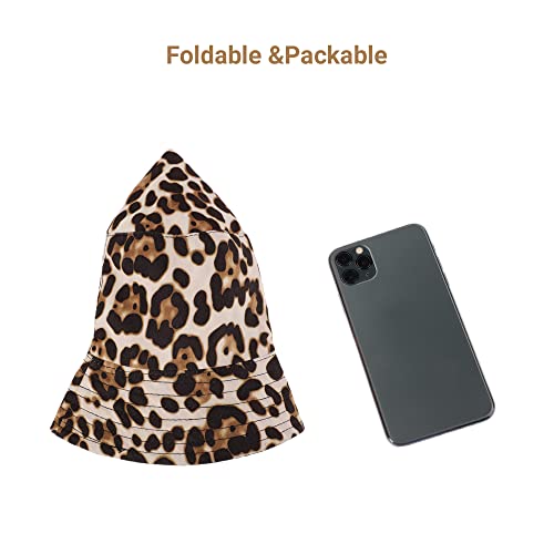 Umeepar Unisex Reversible Packable Bucket Hat Sun Hat for Men Women - color: Leopard Print Beige