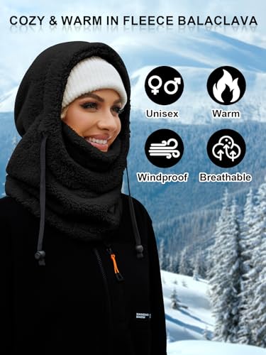 Balaclava Fleece Ski Mask Winter Face Masks Windproof Hooded Scarf - color: Black