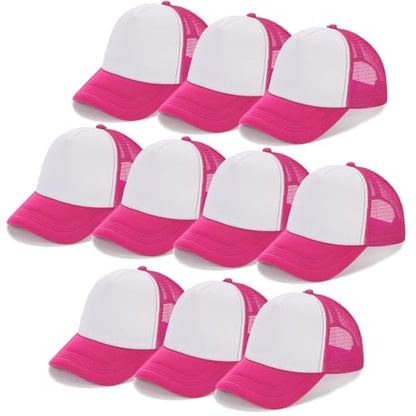 Ultrafun 10 Pack Trucker Hat Mesh Sublimation Blank Hats Adjustable Baseball Caps Hats for Men Women - color: Rose Red White